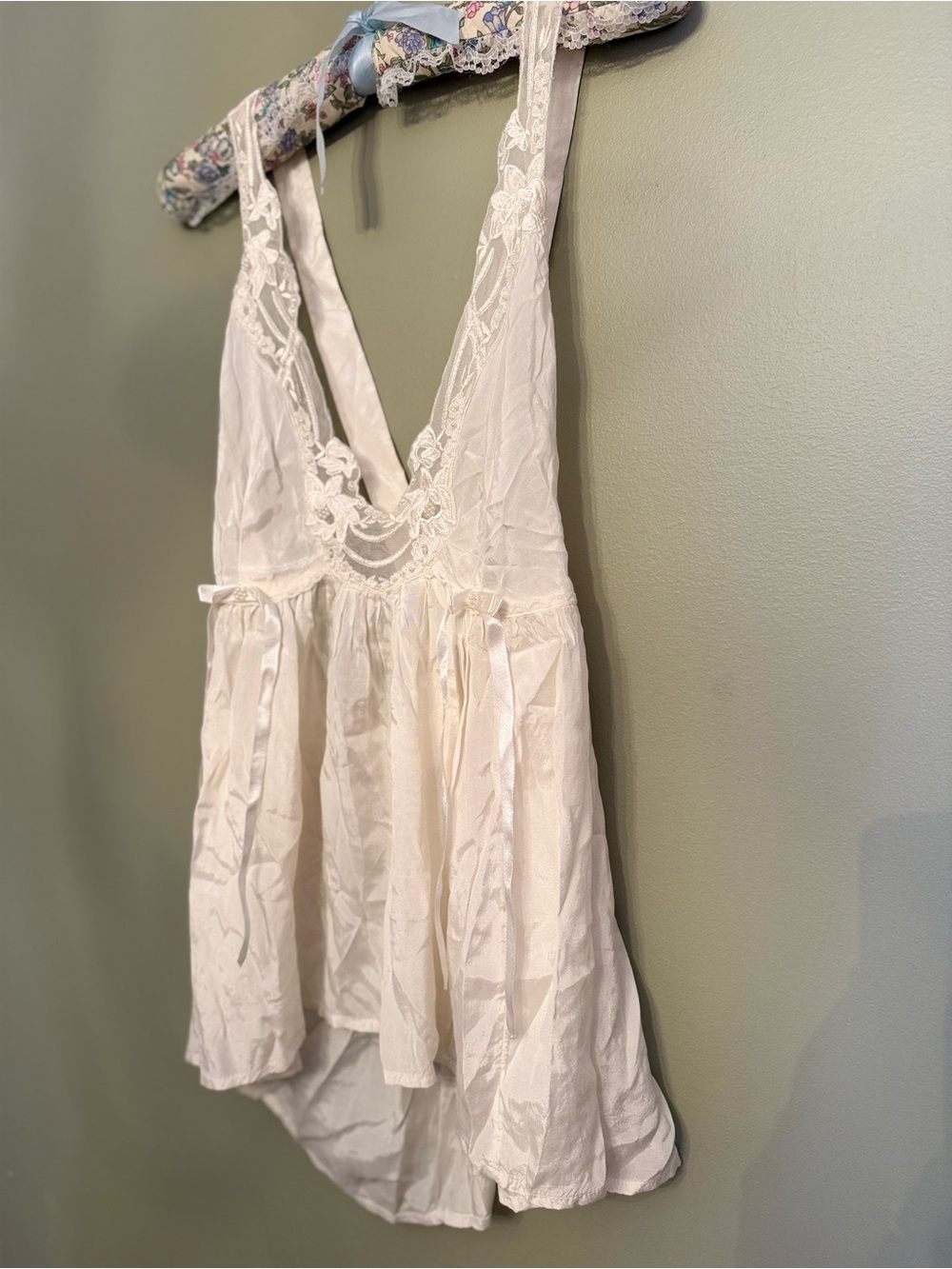 Free People Lizzy Lace Babydoll Tank - Champagne Dream Cream - Size Large - Picture 9 of 12